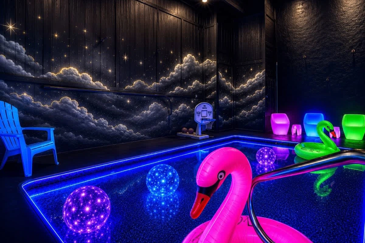 Big Star Lodge — glow-lit private indoor pool, Sevierville TN cabin